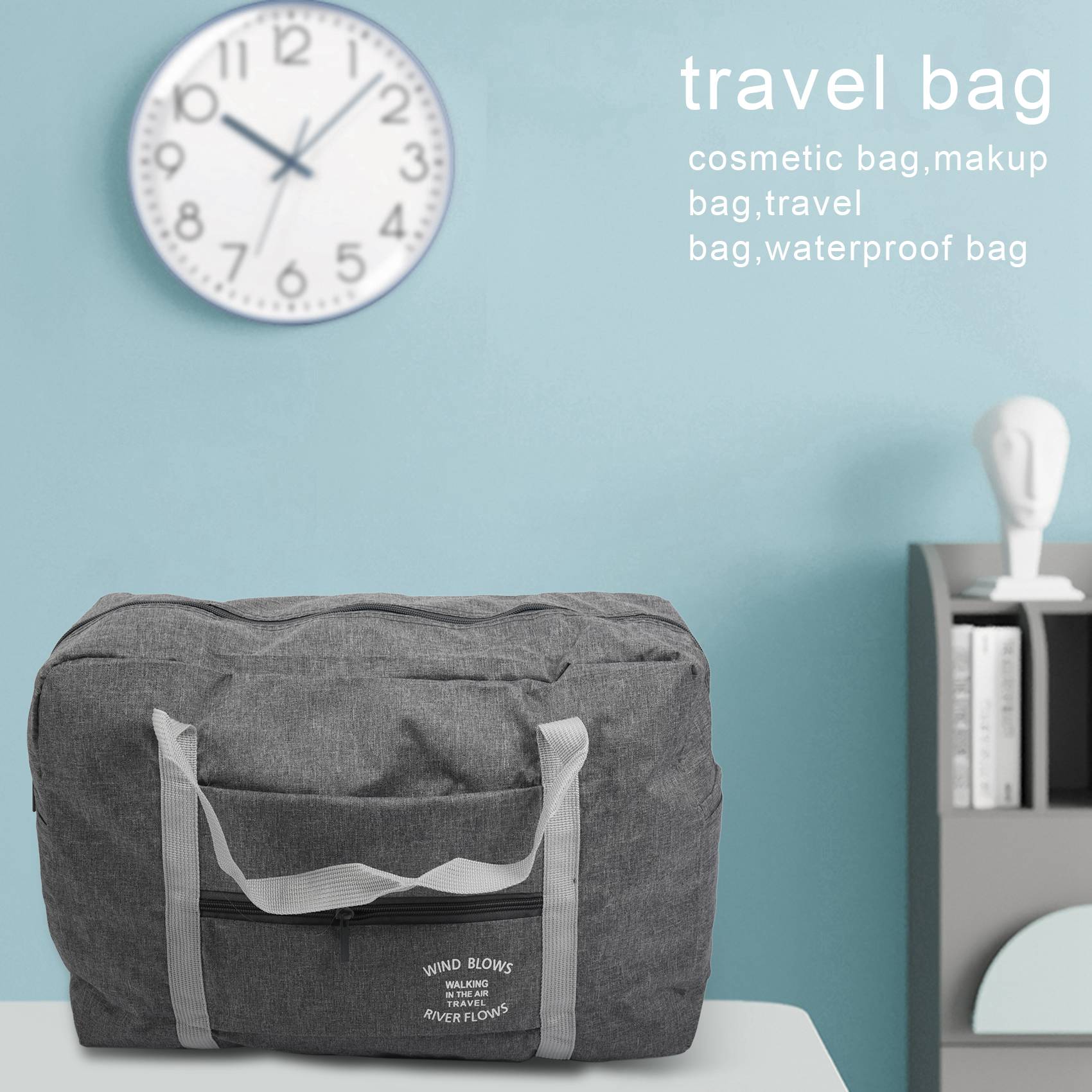 Weekender Bag Duffle - กระเป๋าเดินทางกันน้ำสีเทา TEXU สำหรับผู้หญิงและผู้ชาย กระเป๋าเดินทางขนาดใหญ่ กระเป๋าจัดระเบียบสัมภาระ กระเป๋าเดินทางสำหรับวันหยุดสุดสัปดาห์