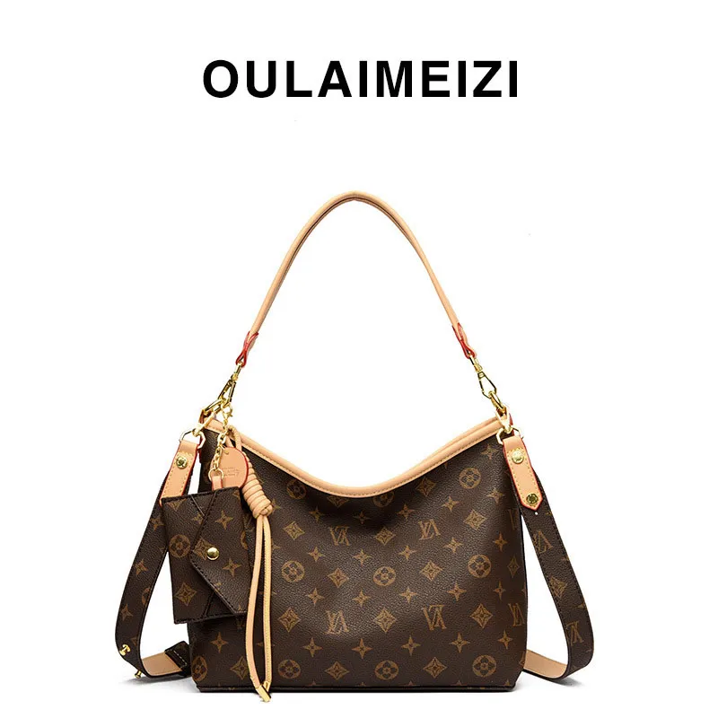 Tote Bag Leather Monogram - กระเป๋าดีไซเนอร์ น้ำหนักเบา สไตล์วินเทจ ผ้าแคนวาส กระเป๋าสะพายทรงโฮโบ ลายโมโนแกรมสำหรับผู้หญิง