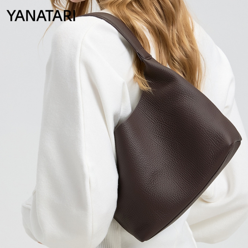 Luxury Bags Wholesale - YANATARI กระเป๋าหนังแท้ขายส่ง กระเป๋าสะพายข้างแบบมินิมอล กระเป๋าถือทรงบัคเก็ตสำหรับผู้หญิง กระเป๋าหนังวัวสุดหรู กระเป๋าสะพายไหล่
