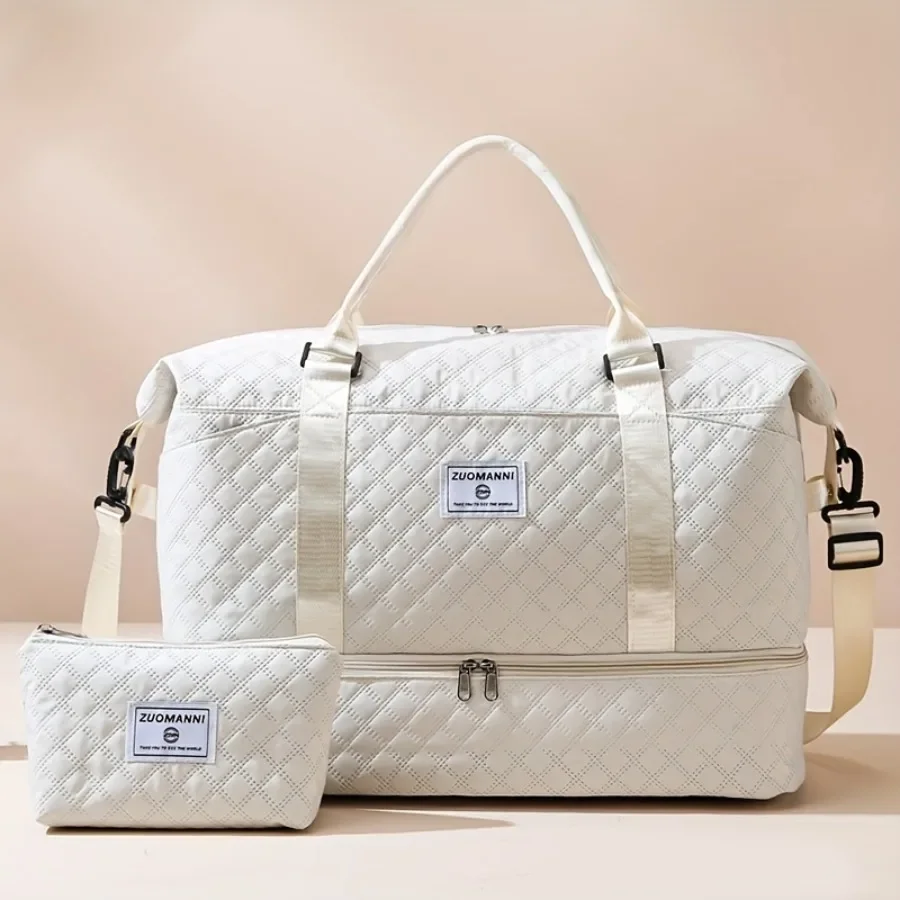 Weekender Bag Duffle - ชุด 2 ชิ้นกระเป๋าเดินทางความจุขนาดใหญ่พร้อมช่องใส่รองเท้าและกระเป๋าเครื่องสําอาง, กระเป๋ายิมไนลอนลําลอง, กระเป๋าค้างคืนวันหยุดสุดสัปดาห์
